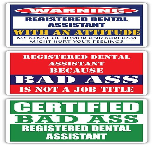 (x3) Certified Bad Ass Registered Dental Assistant with an Attitude Stickers | Funny Occupation Job Career Gift Idea | 3M Vinyl Sticker Decals for laptops, Hard Hats, Windows