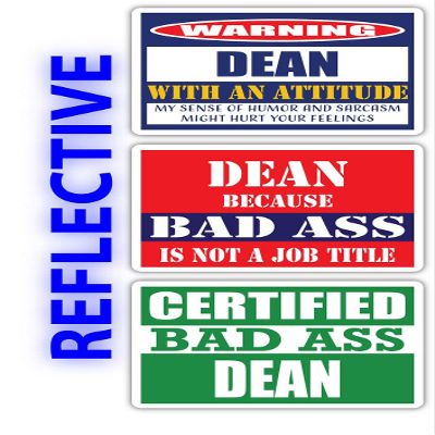 (x3) Certified Bad Ass Dean with an Attitude Stickers | Funny Occupation Job Career Gift Idea | 3M Reflective Vinyl Sticker Decals for laptops, Hard Hats, Windows