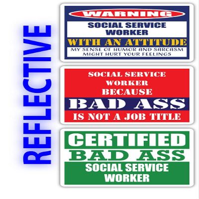 (x3) Certified Bad Ass Social Service Worker with an Attitude Stickers | Funny Occupation Job Career Gift Idea | 3M Reflective Vinyl Sticker Decals for laptops, Hard Hats, Windows