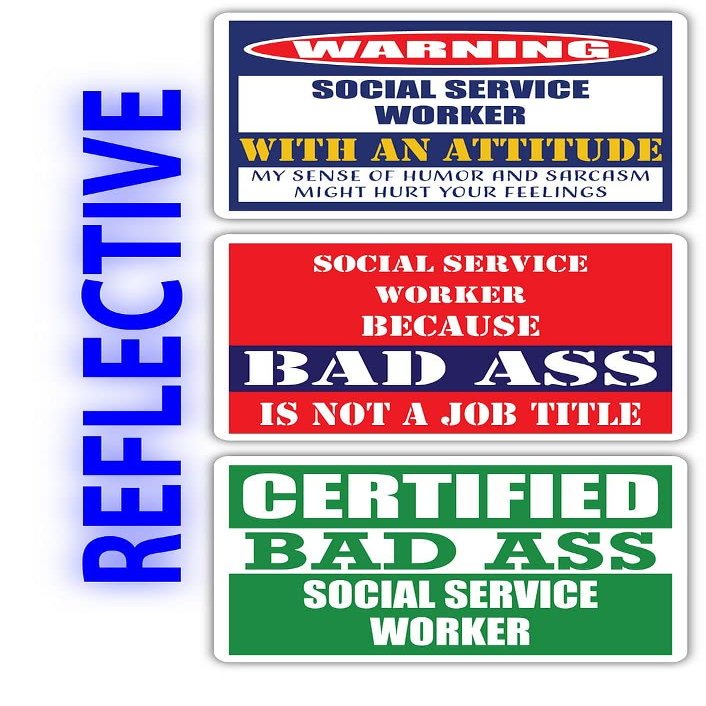 (x3) Certified Bad Ass Social Service Worker with an Attitude Stickers | Funny Occupation Job Career Gift Idea | 3M Reflective Vinyl Sticker Decals for laptops, Hard Hats, Windows