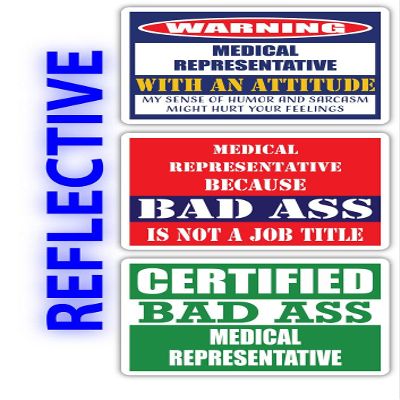 (x3) Certified Bad Ass Medical Representative with an Attitude Stickers | Funny Occupation Job Career Gift Idea | 3M Reflective Vinyl Sticker Decals for laptops, Hard Hats, Windows
