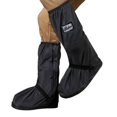 Jikamul Tachitali Waterproof Rain Shoe Cover with Reflector for Women & Men Reusable & Foldable Rain Boot Shoe Cover with Zipper, Non-Slip (Black, 2XL)