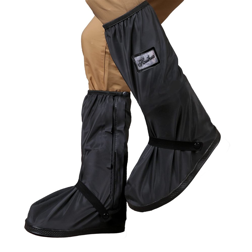 Jikamul Tachitali Waterproof Rain Shoe Cover with Reflector for Women & Men Reusable & Foldable Rain Boot Shoe Cover with Zipper, Non-Slip (Black, 2XL)