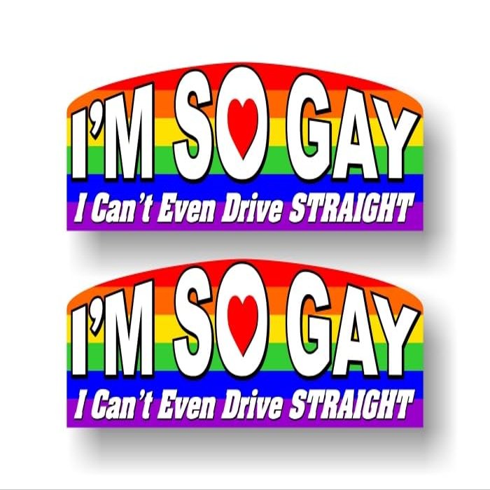 2 I'm So Gay I Can't Even Drive Straight 9" Full Color Decals LGBT Pride Gift Rainbow Flag Decal for Gay Lesbian Car Truck Vehicle Vinyl Stickers (2 Decal Set)