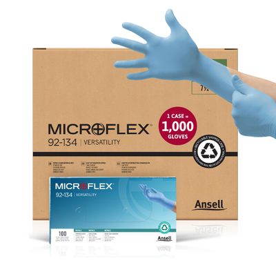 Ansell Microflex 92-134 Disposable Powder-Free Nitrile Gloves for Cleaning w/Textured Fingertips - X-Large, Blue (Case of 1000)
