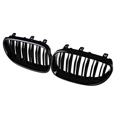 amopacorp Polish Gloss Black Front Hood Kidney Grille Grill Vent Dual Slat Compatible with BMW E60 E61 525i 535i 550i M5 4DR 2003-2010