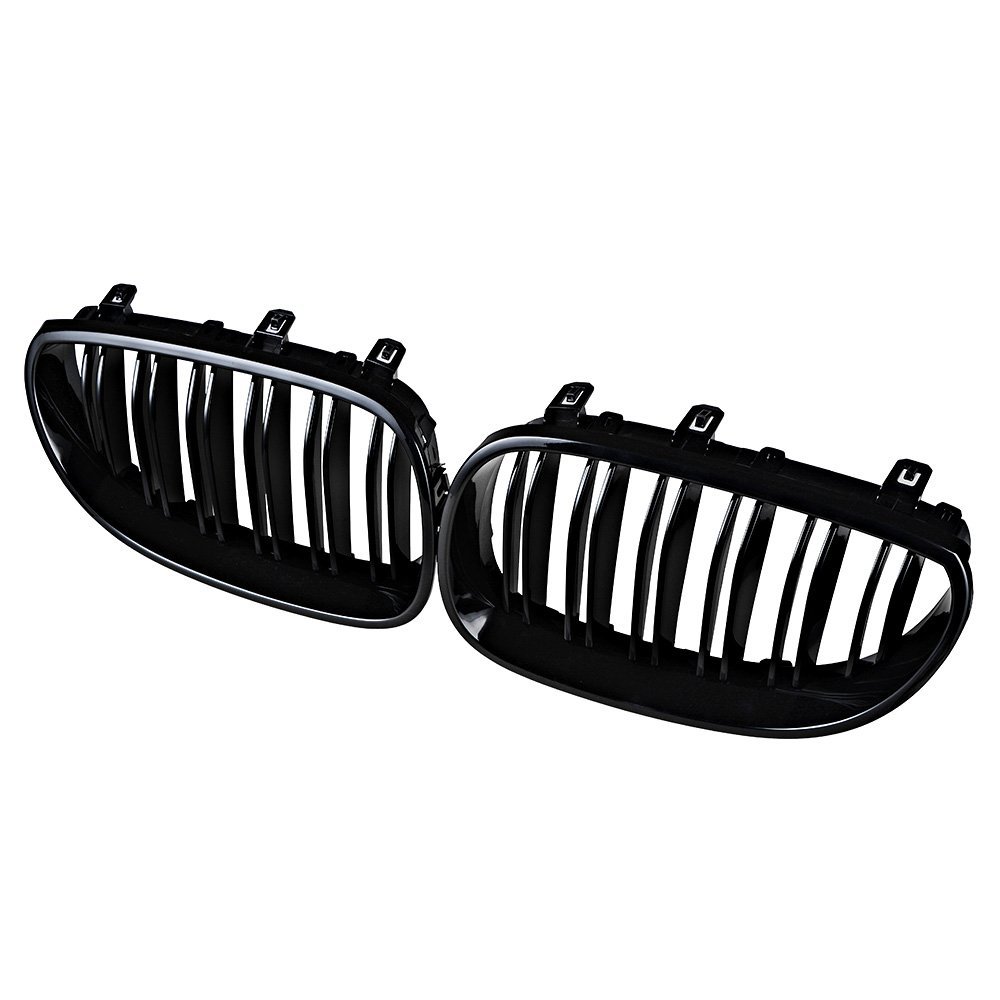 amopacorp Polish Gloss Black Front Hood Kidney Grille Grill Vent Dual Slat Compatible with BMW E60 E61 525i 535i 550i M5 4DR 2003-2010