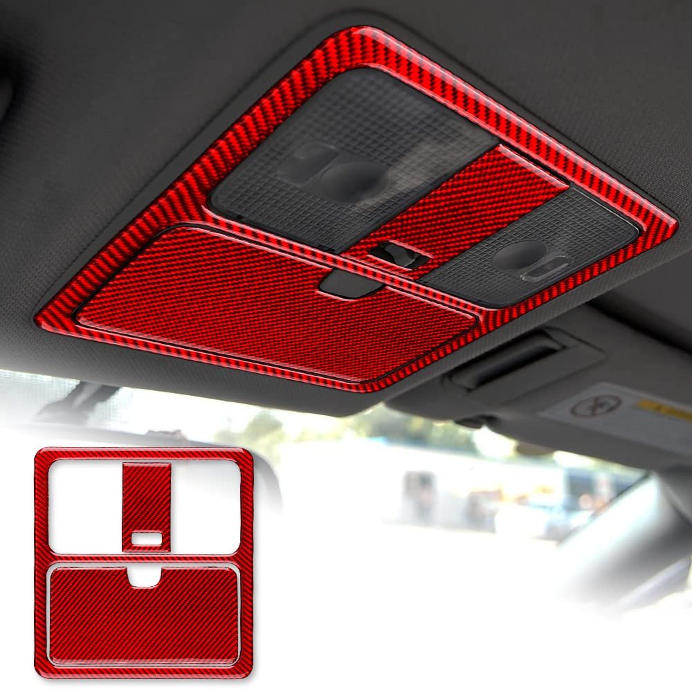 AIRSPEED Carbon Fiber Overhead Console Panel Reading Light Frame Cover Sticker Interior Trim Accessory Hard Roof for Nissan 350Z 2006-2009 (Red)