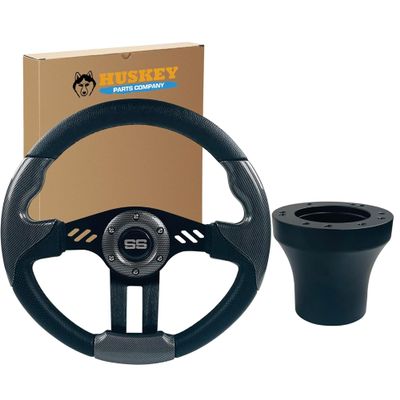 Huskey Trooper Custom Carbon Fiber Golf Cart Steering Wheel & Adapter for Club Car Precedent Black Brushed Spokes Carbon Fiber Grips SS logo Premium Quality