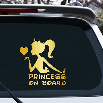 2pcs Princess On Board Sticker for Cars Safety Warning Stickers (Princess On Board) Safety Bumper Stickers for Cars,Trucks,Laptop Etc. Cute Design (Brushed Gold)