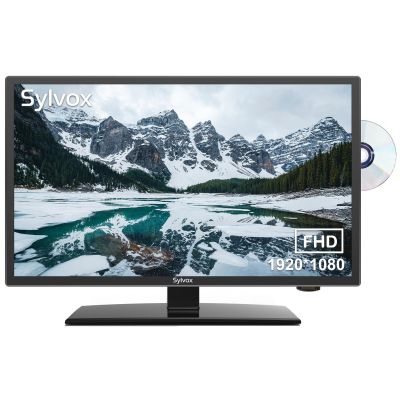 SYLVOX 24'' TV 12/24 Volt TV 1080P FHD, with Digital Video Disc Player FM Radio Base and Digital Noise Reduction, Suitable for RV Camper Kitchen Bedroom Boat