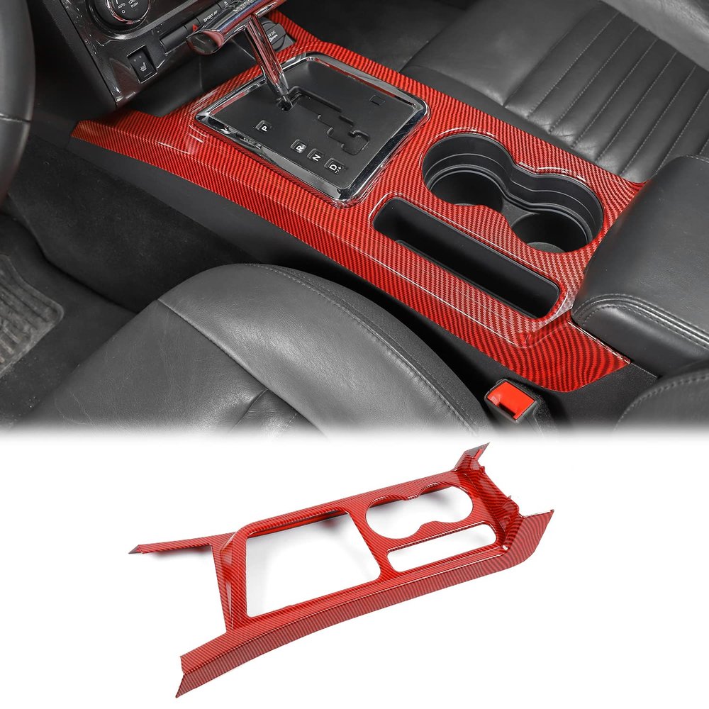 CheroCar Gear Shift Panel Trim Cover ABS Interior Accessories Decoration Trim Cover for Dodge Challenger 2009-2014 (Red Carbon Fiber)