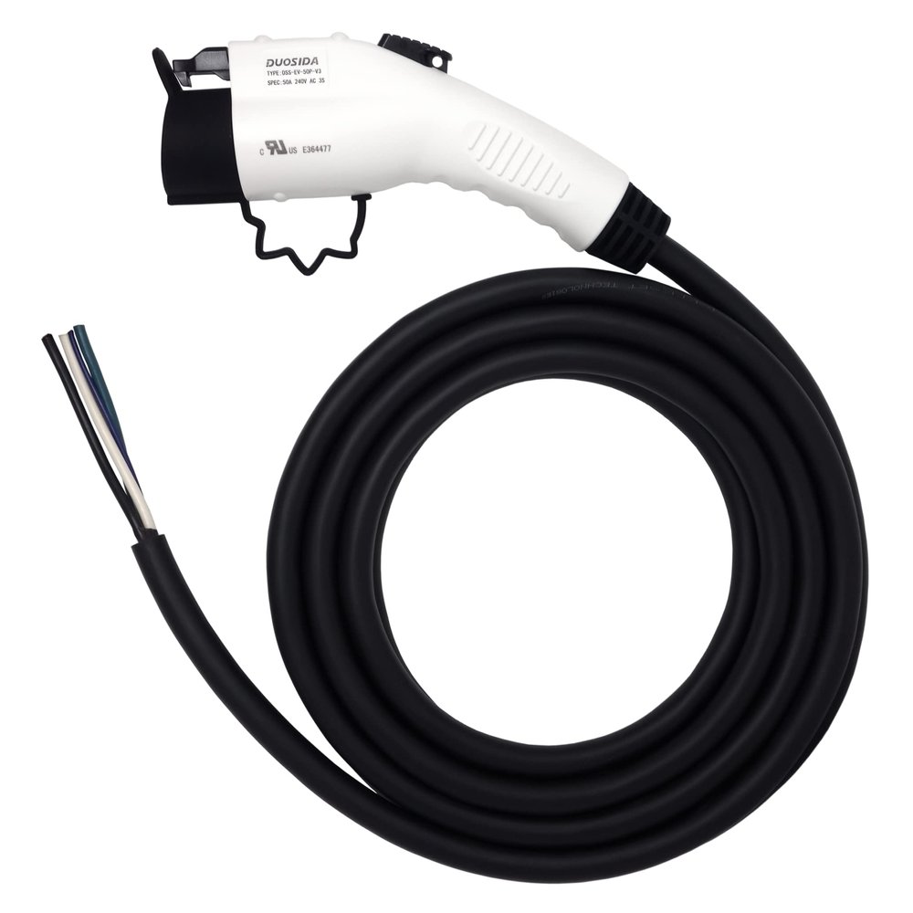 Inteset 25' 40A EV Charger J-1772 Plug Replacement Cable, Charger End Bare Wire for Easy Replacement of Original Cable on Chargers up to 40 Amps, Made in The USA.