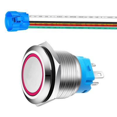Gebildet 0.87 Inch/22mm Stainless Steel Momentary Push Button SPDT 110V-220V/3A LED 1NO1NC ON/Off Waterproof with Wire Socket Plug (Red LED)