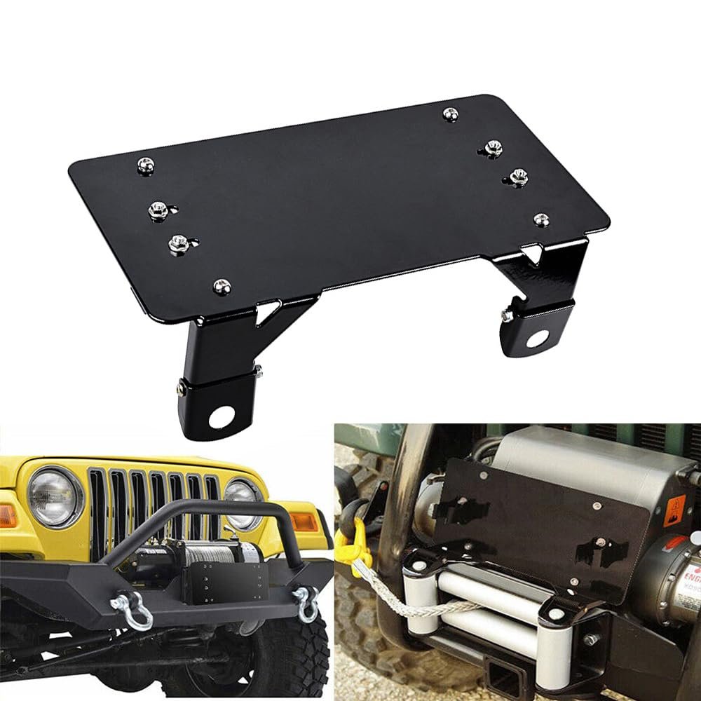 AMOPA Black Stainless Flip-Up Winch Fairlead License Plate Bracket Kit