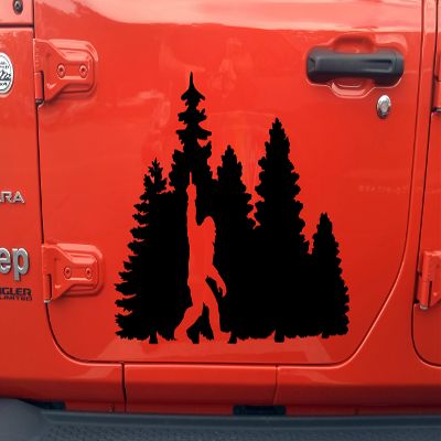 Turquoise - Bigfoot in Trees Middle Finger Vinyl Decal - Sasquatch Forest Line PNW - Die Cut Sticker - 10w x 7h inches