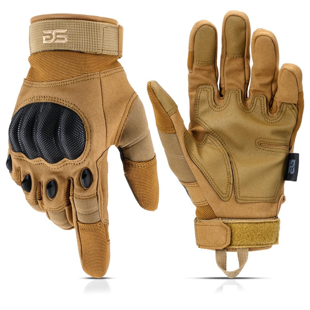Glove Station Gloves for Men Touchscreen Utility Gear with Hard Knuckle Protection Used in Motorcycle, Airsoft, & Outdoor Work Tan - Hard Knuckle Small