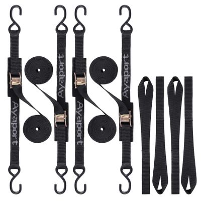 Ayaport Cam Buckle Tie Down Straps 20 feet 2200lbs Break Strength Securing Straps with S Hooks for Motorcycle, Kayak, Car, Truck, Dirt Bike