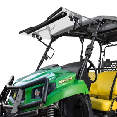 SuperATV Scratch Resistant Flip Windshield for John Deere Gator XUV550, XUV550 S4 2012-2016, Made of 1/4" Hard Coated Polycarbonate, Comes Preassembled, Can be Closed, Vented, or Fully Open, USA Made
