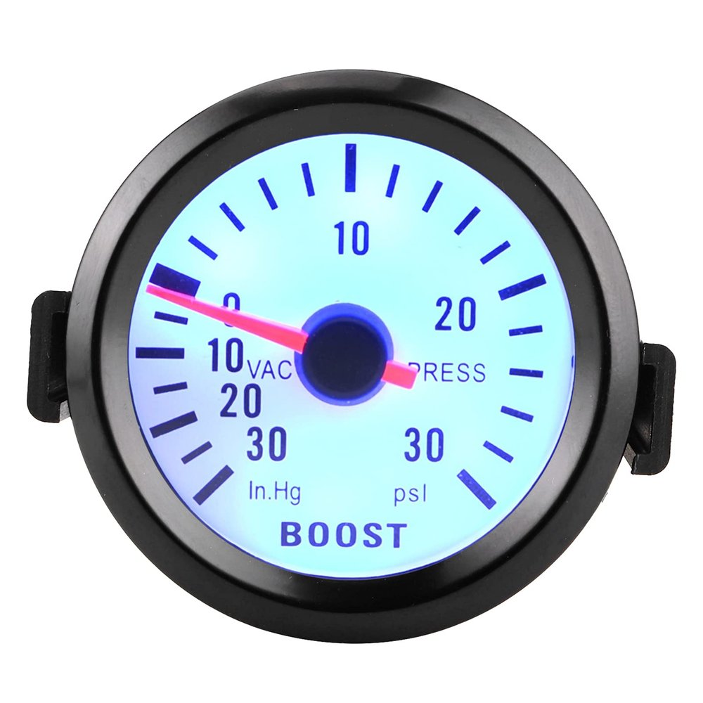 Aramox Turbo Boost Pressure Meter for Cars, Universal Boost Pointer Gauge Vacuum Pressure Meter 0?30PSI 12V Blue LED Dial 52mm Dia