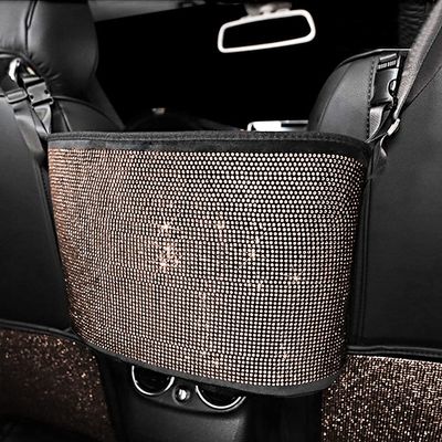 eing Crystal Car Organizers and Storage Purse Holder, Car Seat Back Net Handbag Accessories with Bling Diamonds for Women, Car Pet Barrier for Dogs and Kids, Gold