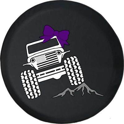 Funny Spare Tire Wheel Cover for Camper SUV Trailer Truck RV JP Thick PVC Leather | Purple American Off Road Girl Black 29 Inch