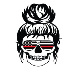 Firefighter Messy Bun Skull with American Flag Sunglasses|Great Gift Idea|Decal Sticker|2 Pack|5 Inch Stickers|S10205