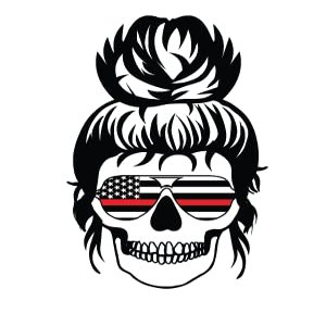 Firefighter Messy Bun Skull with American Flag Sunglasses|Great Gift Idea|Decal Sticker|2 Pack|5 Inch Stickers|S10205