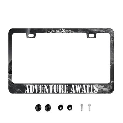 Adventure Awaits License Plate Frame - American Mountains Vanity Car Tag Frames Aluminum Auto Tags Cover 2 Holes Screws (Adventure Awaits 1)