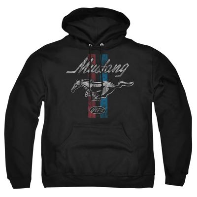 Popfunk Classic Ford Mustang Stripes Unisex Adult Pull-Over Hoodie, Black,Medium