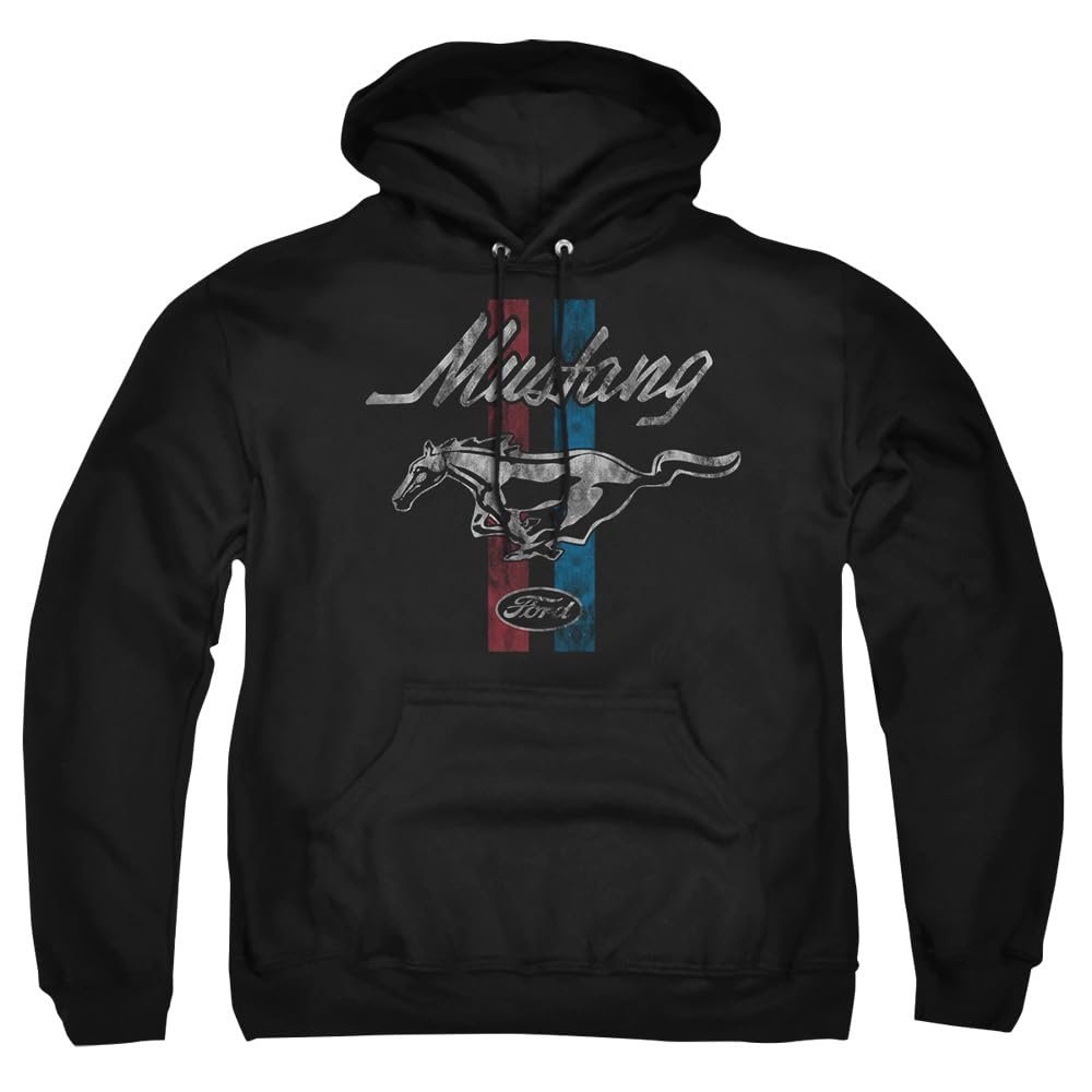 Popfunk Classic Ford Mustang Stripes Unisex Adult Pull-Over Hoodie, Black,Medium