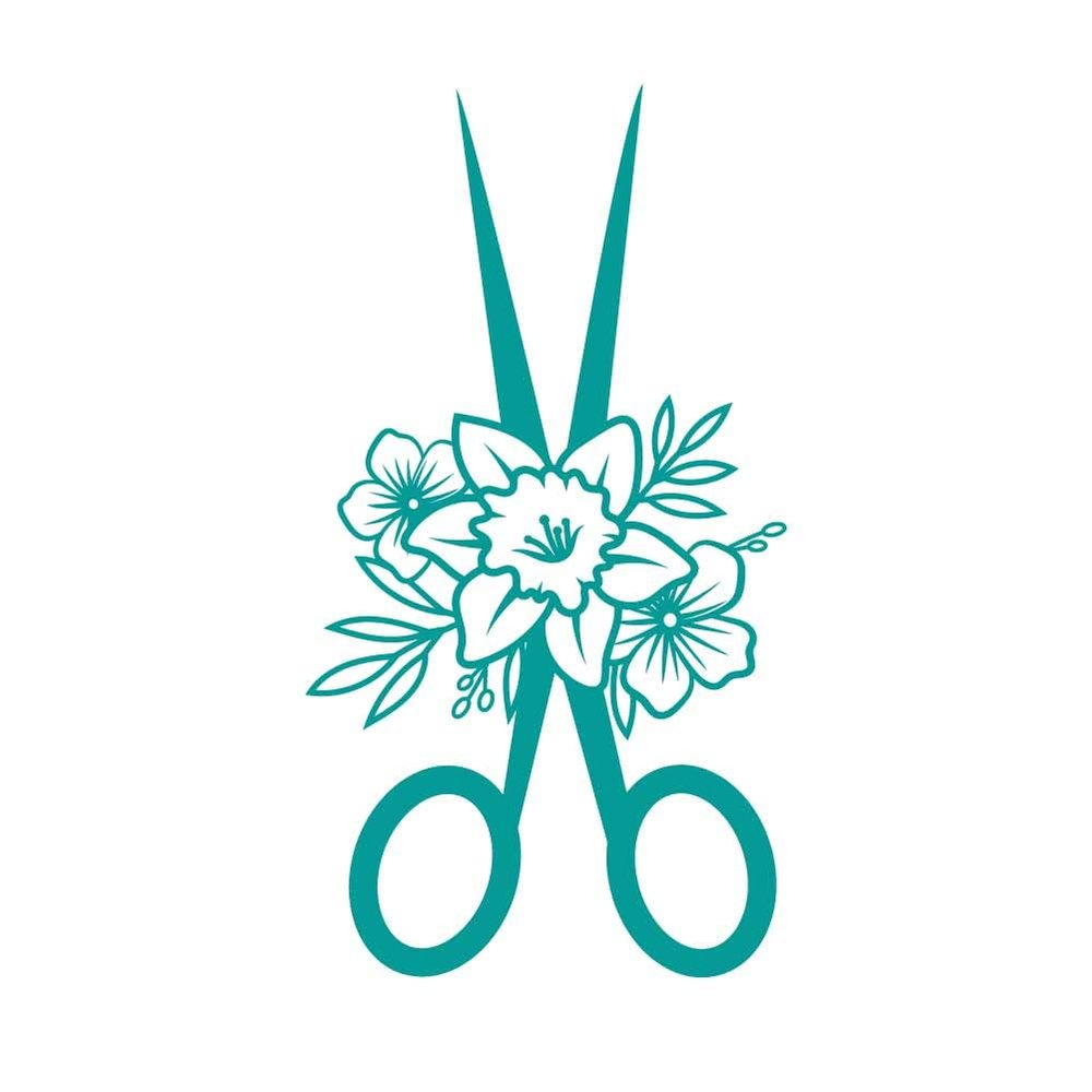 Daffodil Hair Dressing Scissors 11 inch Turquoise Indoor Outdoor Vinyl Decal