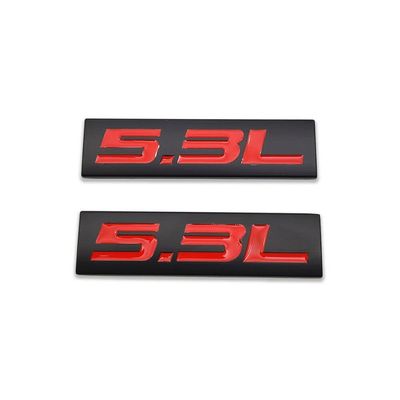 2Pc Set Chrome 5.3L Engine Race Motor SWAP Emblem Badge Trunk Hood Door (Black Red)