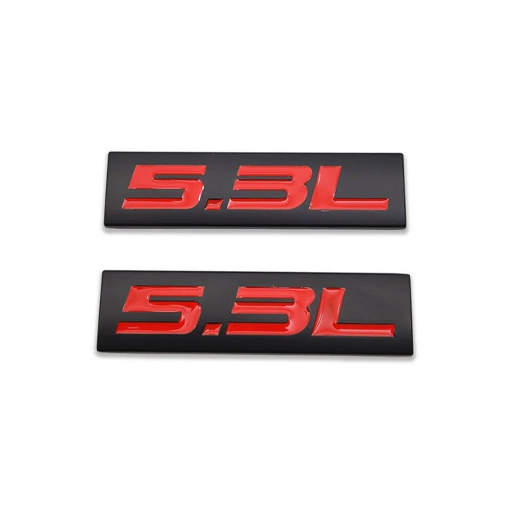 2Pc Set Chrome 5.3L Engine Race Motor SWAP Emblem Badge Trunk Hood Door (Black Red)