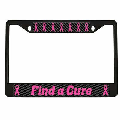 Find a Cure - Breast Cancer Pink Ribbon - License Plate Tag Frame - Breast Cancer Awareness Ribbon Design (Black/Carbon/Dark Pink)
