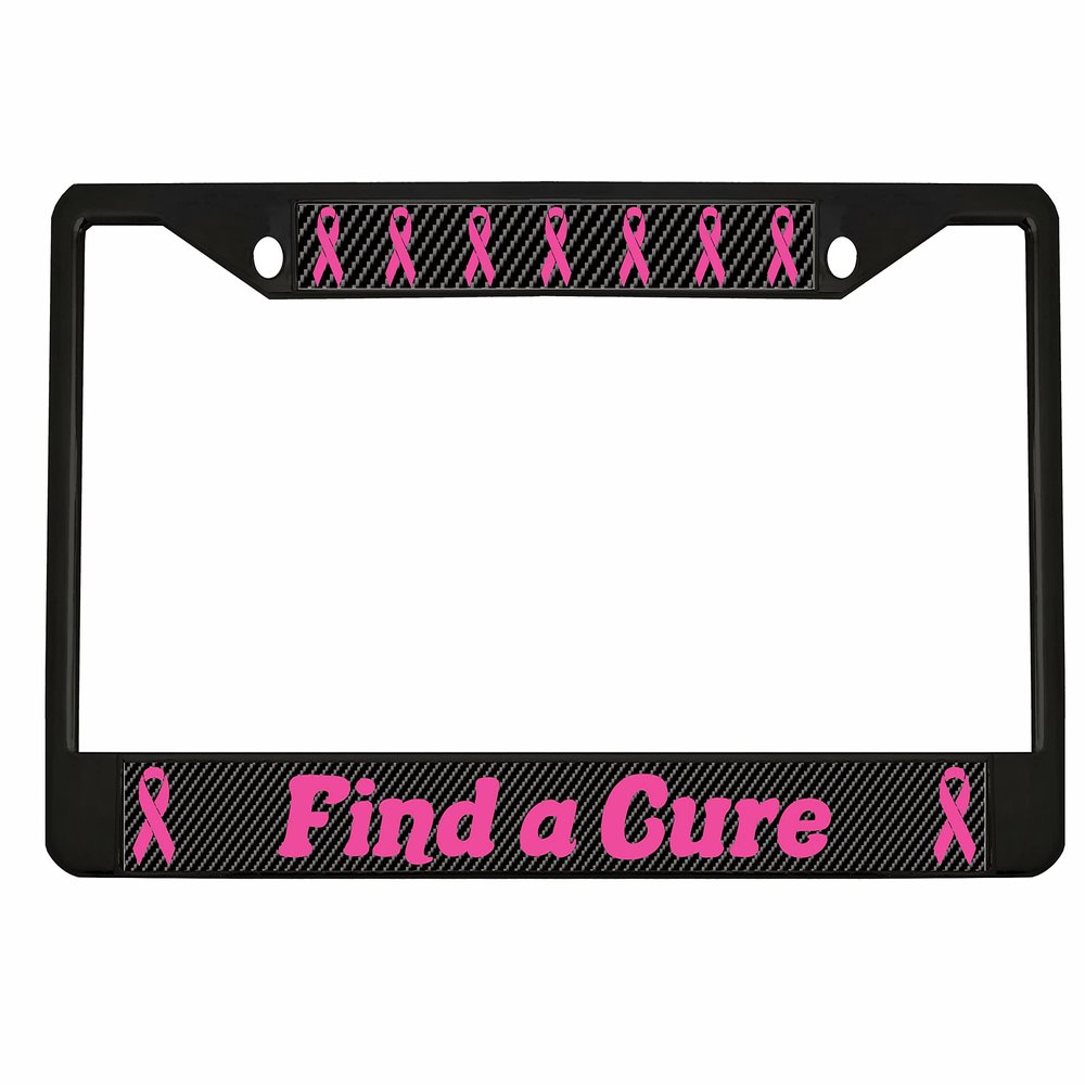 Find a Cure - Breast Cancer Pink Ribbon - License Plate Tag Frame - Breast Cancer Awareness Ribbon Design (Black/Carbon/Dark Pink)