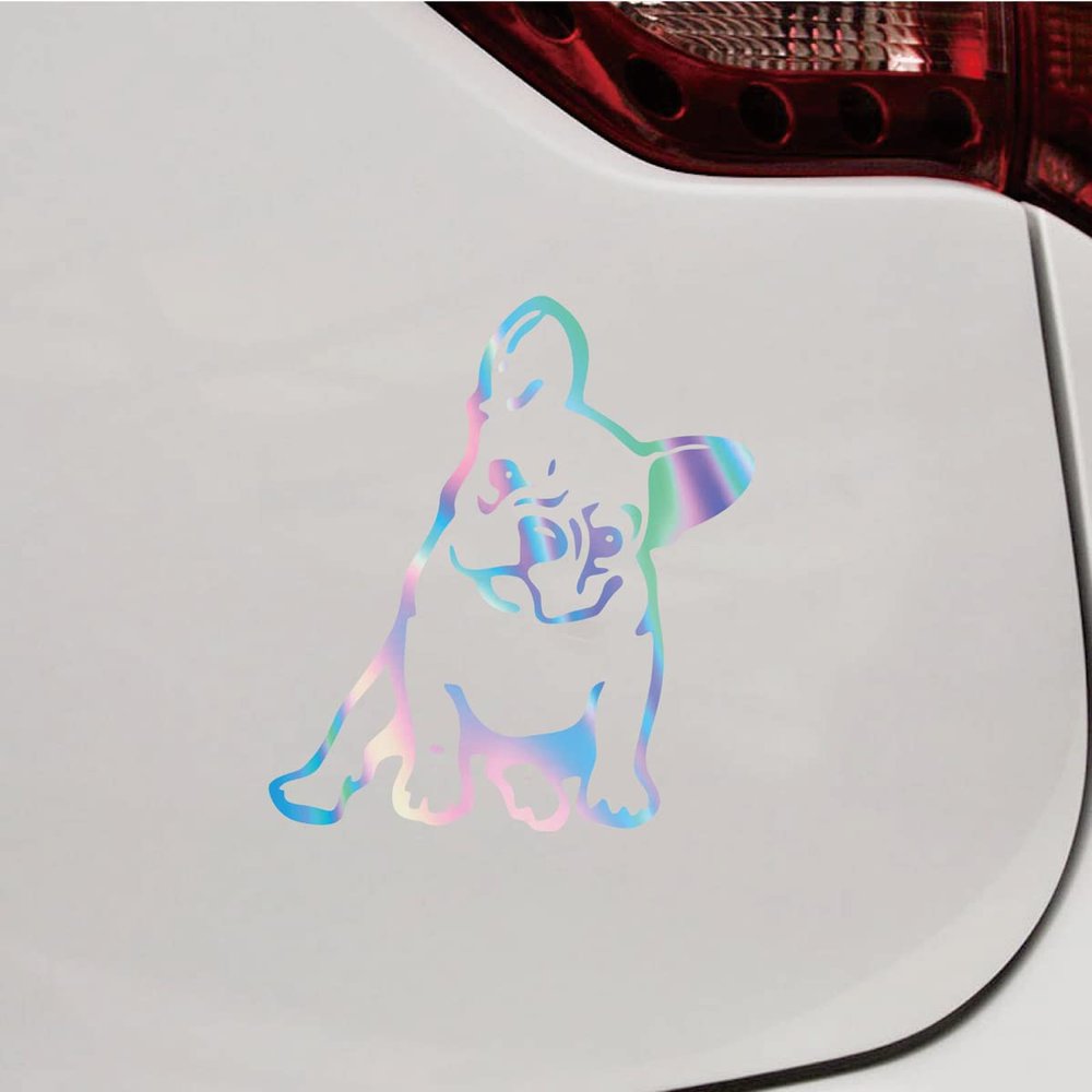 French Bulldog Puppy Cute Dog Decal Vinyl Sticker Car Laptop Window Style C Choose Size Color (8'' x 7.3" (20.3cm x 18.4cm), Holographic)