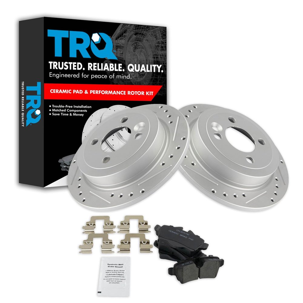 TRQ Performance Rear Brake Pad and Rotor Set Ceramic G Coated Drilled