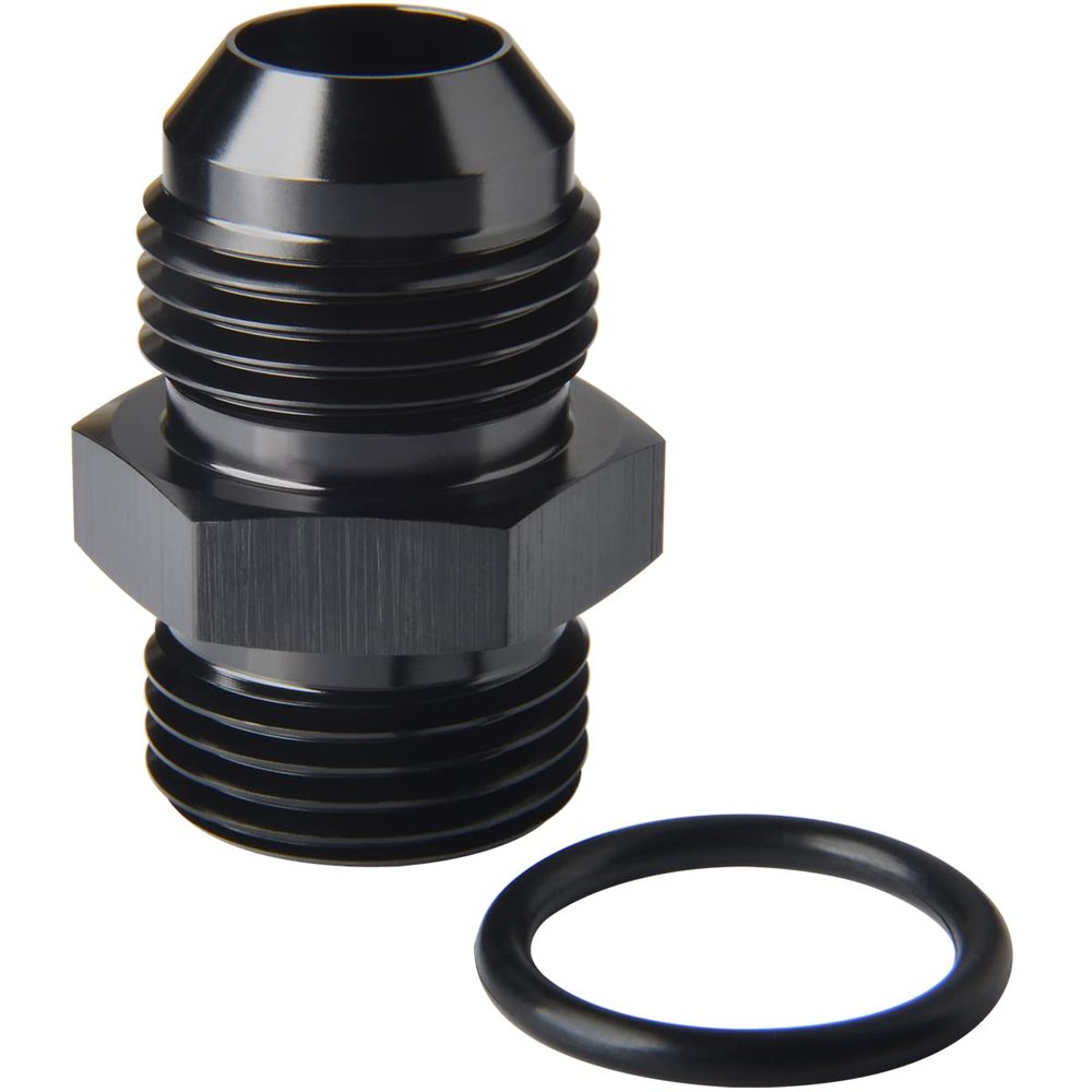 Podavelle 12AN Male Flare to 12AN ORB O-ring Boss Fuel Pump Rail Adapter Fitting Aluminum Black