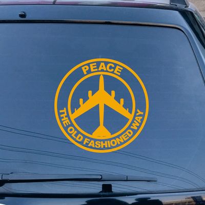 Peace Air Force B-52 B52 Decal Sticker The Old Fashioned Way Car Vinyl No Bkgrd Choose Size Color (8'' x 8" (20.3cm x 20.3cm), Yellow)