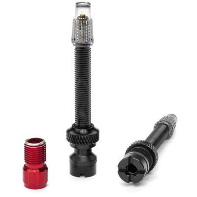 Prestacycle Presta+ 50mm Tubeless Presta Valves, Patented 5-Way Airflow Design, High-Flow No Clog Valve Stem, Fits Tubeless Bike Tires 2 Valves + Prestadapter Tool