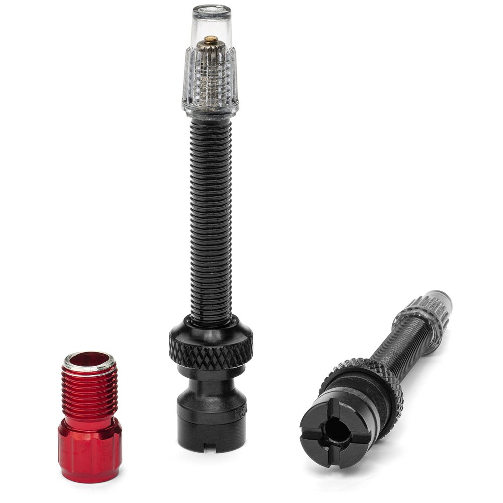 Prestacycle Presta+ 50mm Tubeless Presta Valves, Patented 5-Way Airflow Design, High-Flow No Clog Valve Stem, Fits Tubeless Bike Tires 2 Valves + Prestadapter Tool