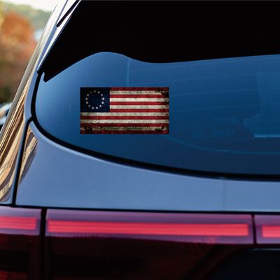 Betsy Ross Flag Decal Vinyl Sticker Car Laptop 1777-1795 American Subdued Distressed B Reflective Glossy Choose Size (10'' x 5.3" (25.4cm x 13.4cm), Reflective)