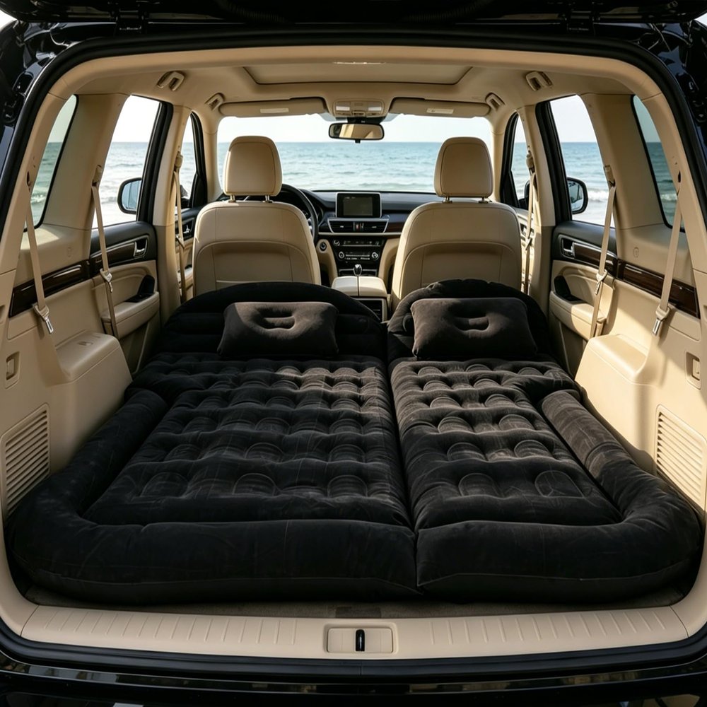Onirii SUV Air Mattress Bed,Thickened Flocking Flocking Travel Camping Bed with 2 Pillows & Air Pump,Portable Inflatable Car Sleeping Mattress for SUV Trunk and Rear Seat