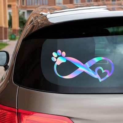 Infinity Symbol Paw Print Love Dog Cat Pet Heart Vinyl Decal Sticker No Background for Car Boat Laptop Cup Choose Size Color (4'' x 2.1" (10.2cm x 5.2cm), Holographic)