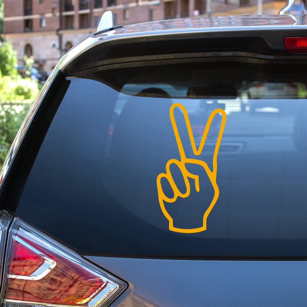 Peace Sign Hand Gesture Decal Vinyl Sticker Die Cut No Background for Car Boat Laptop Choose Size Color (36'' x 19.3" (91.4cm x 48.9cm), Yellow)