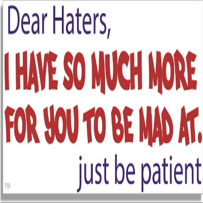 Gear Tatz - Dear Haters, I Have So Much More for You to Be Mad at. Just Be Patient - Funny Car Magnet - 2.75 x 9.5 inches - Professionally Made in The USA(Magnetic, X1)
