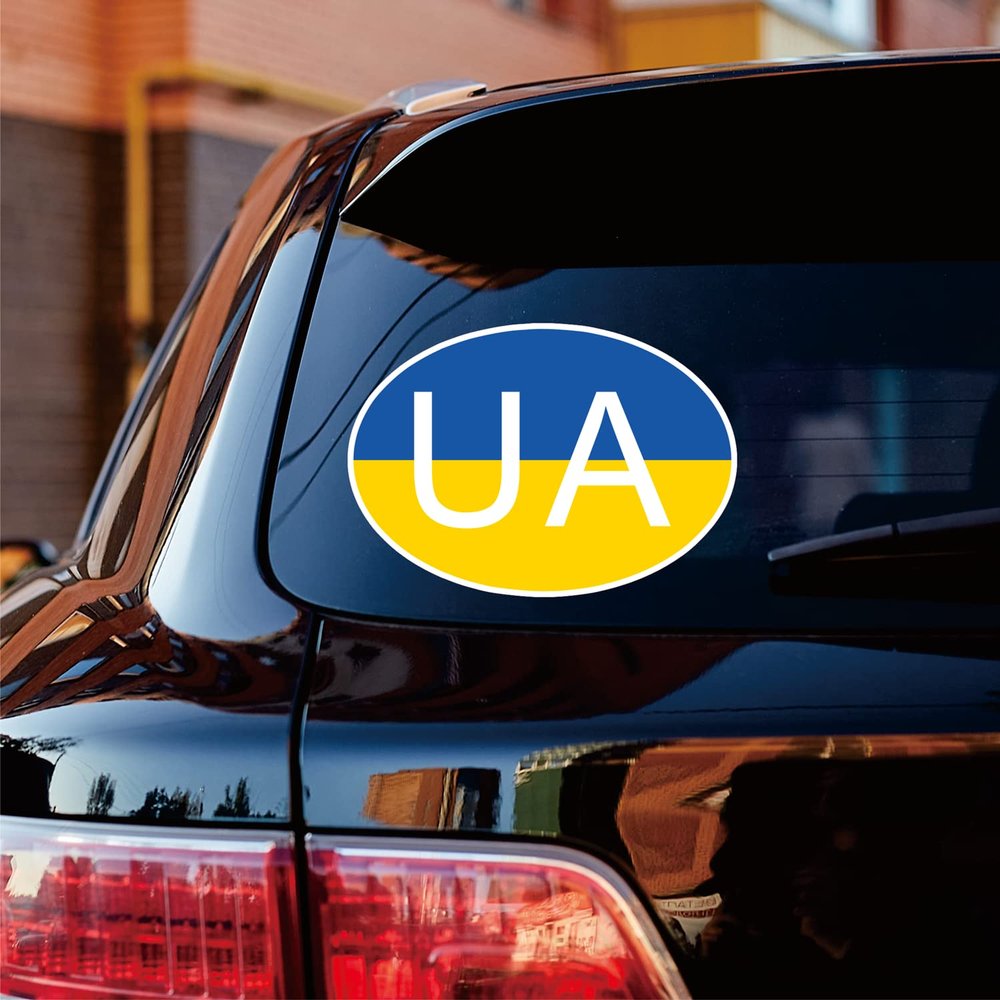 Ukraine Oval Sticker Decal Vinyl Ukrainian Flag Coat of Arms, Reflective Glossy for Car Boat Laptop Pick Size 203102 (8'' x 5.6" (20.3cm x 14.3cm), Reflective)