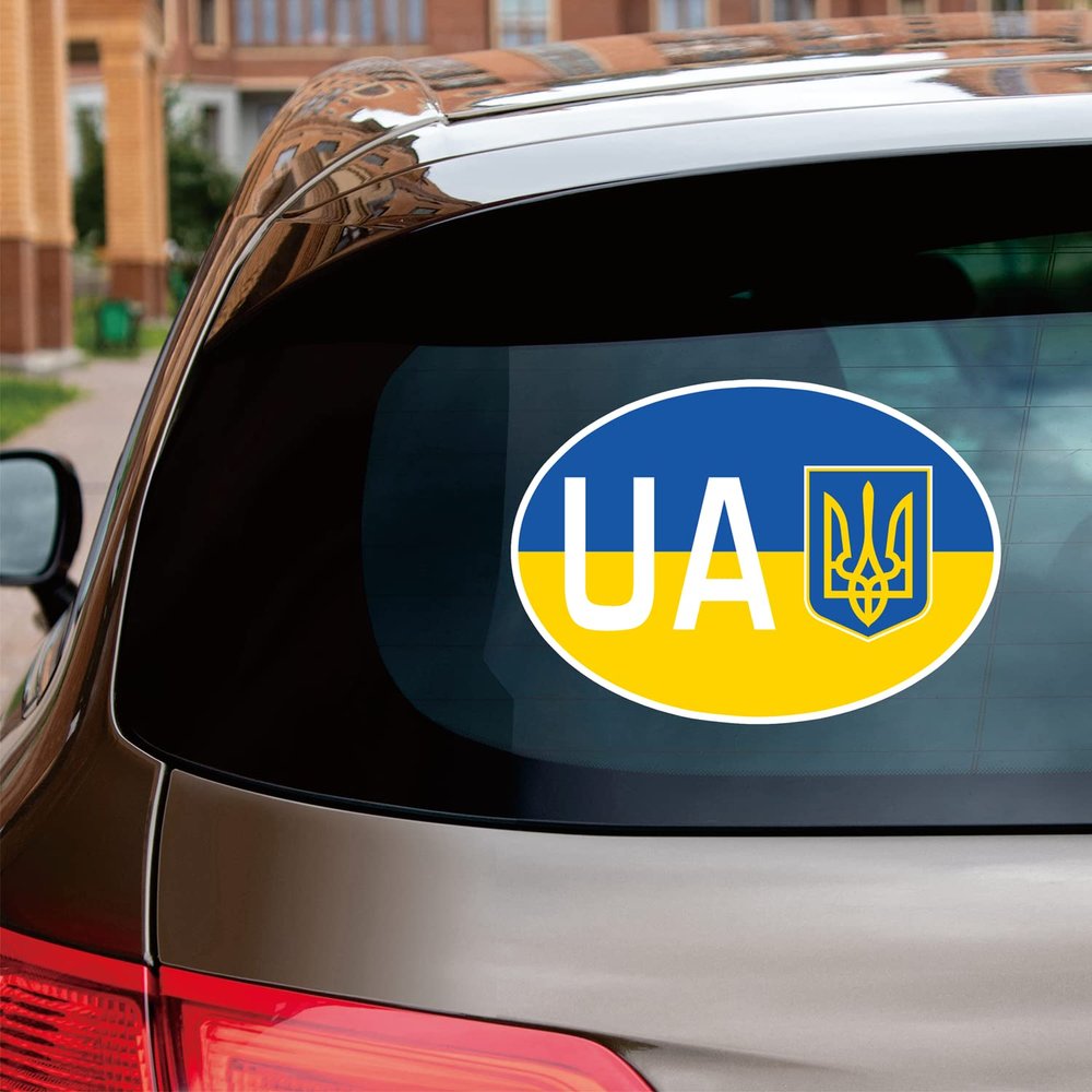 Ukraine Oval Sticker Decal Vinyl Ukrainian Flag Coat of Arms, Reflective Glossy for Car Boat Laptop Pick Size 203101 (22'' x 15.5" (55.9cm x 39.3cm), Glossy)