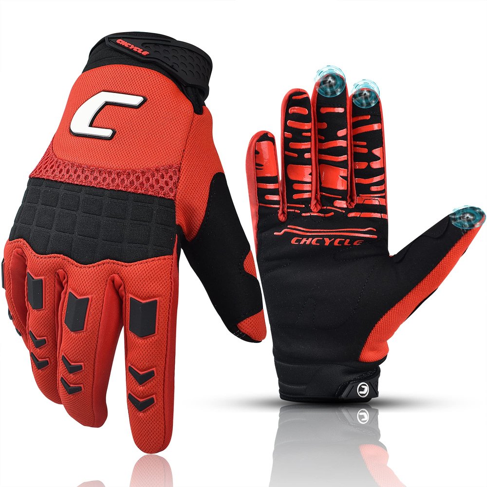 CHCYCLE Dirt Bike Gloves Mountain Bike Motocross Motorcycle Gloves for Men Motorbike ATV Racing Touch Screen Full Finger Glove for Cycling BMX MTB MX Climbing (X-Large, Red)